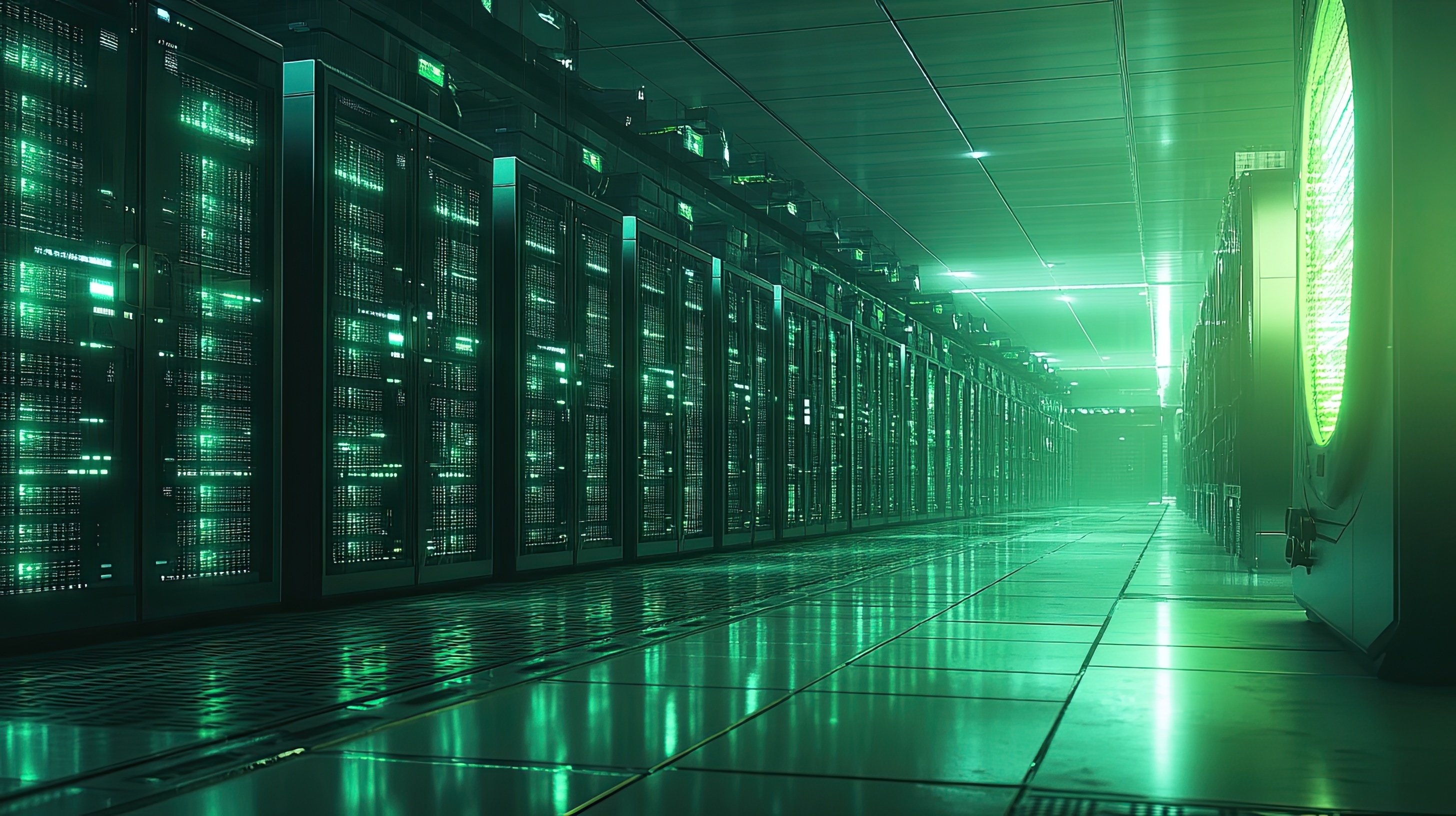 Modern data center with green lighting